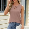 thumbnail image 5 of Wyobmus Womens Summer Tank Tops Criss Cross V Neck Sleeveless Eyelet Breathable Tops Casual Basic Tee Loose Fit Outfits S-2X Rose Gold, 5 of 7