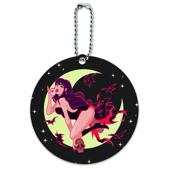 Vampire Girl and Bats Round Luggage ID Tag Card Suitcase Carry-On