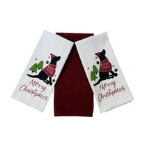 Holiday Christmas Kitchen Dish Hand Towels – Set of 3 100% Cotton White & Red “Merry Christpaws” Dog with Christmas Tree Embroidery Design – 25" x 15" Multipurpose Towels for Everyday Use