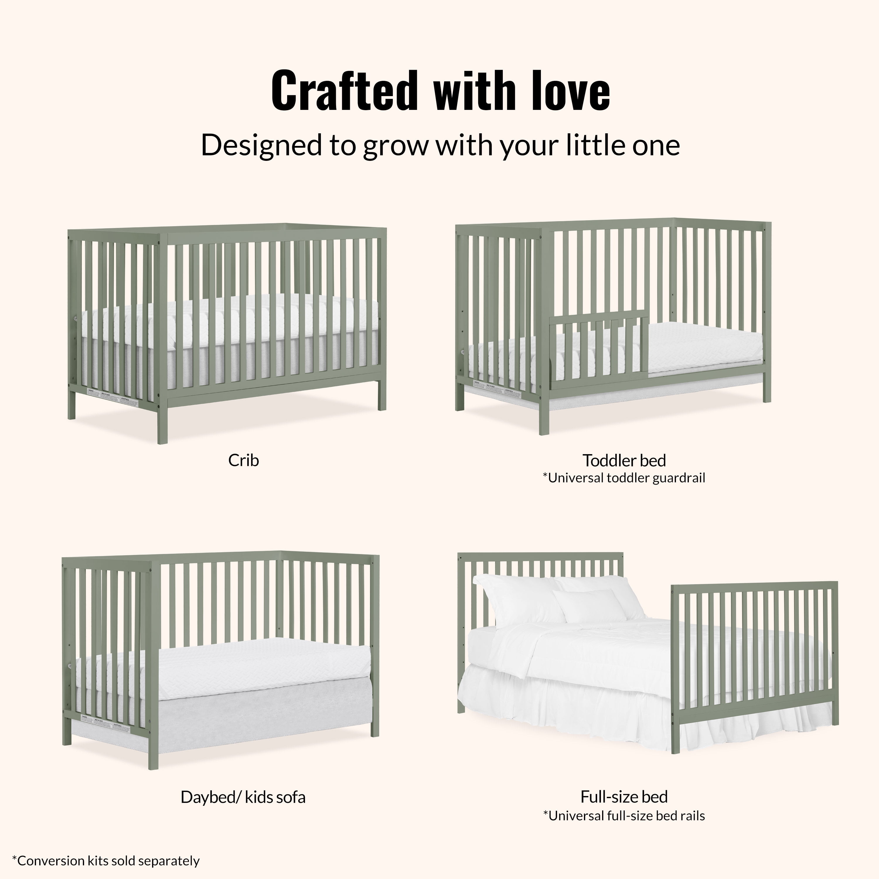 Dream On Me Synergy MOD Crib, Made with Sustainable New Zealand Pinewood, Meadow Green
