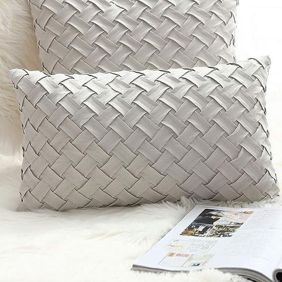 Nvzi Funda de almohada decorativa con diseño de tejido de canasta, de gamuza súper suave, sólida, con acento lumbar (GML, 12" x 20")