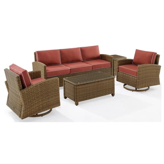 Bradenton 5Pc Swivel Rocker And Sofa Set Sangria/Weathered Brown - Sofa, Coffee Table, Side Table, & 2 Swivel Rockers