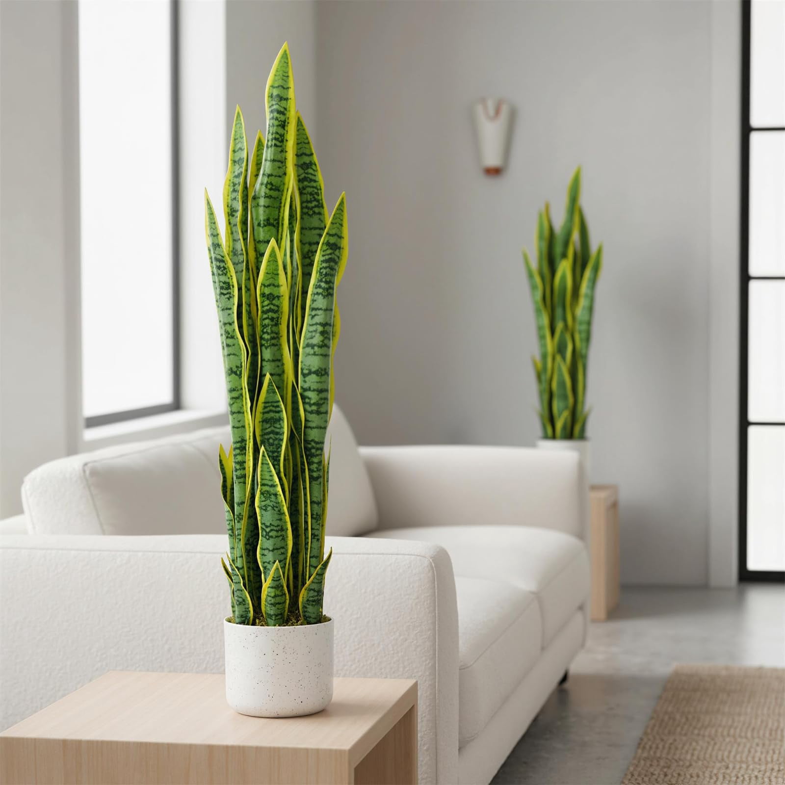 QinaQin 3 ft Tall Fake Snake Plant in Pot, Large Potted Artificial Sansevieria Mother in Law Tongue Plant, No Assembly Required for Living Room Hallway Entryway