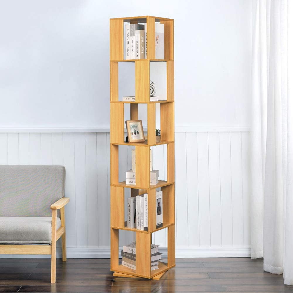 6 Shelf Bookcase Open Storage Swivel Bookcase Revolving Bookshelf 360