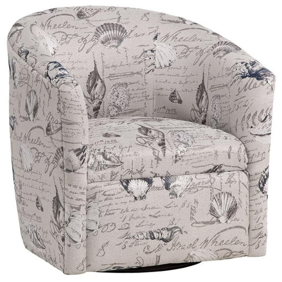 Beach Harbor Gray Coastal Patterned Polyester Fabric Swivel Accent Chair