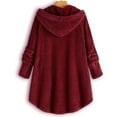thumbnail image 3 of SDNall Women Plus Size Button Plush Tops Hooded Loose Cardigan Wool Coat Winter Jacket, 3 of 9