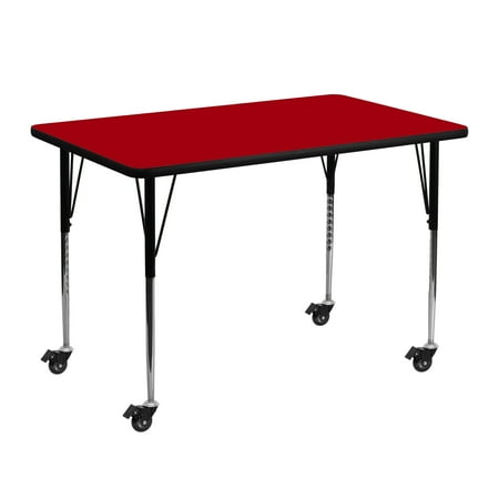 Flash Furniture Mobile 30 W x 48 L Rectangular Red Thermal Laminate Activity Table - Standard Height Adjustable Legs