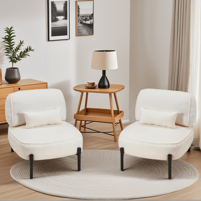 AECOJOY 2 Pieces Armless Accent Chair, Upholstered Side for Living Room and Balcony , Teddy White