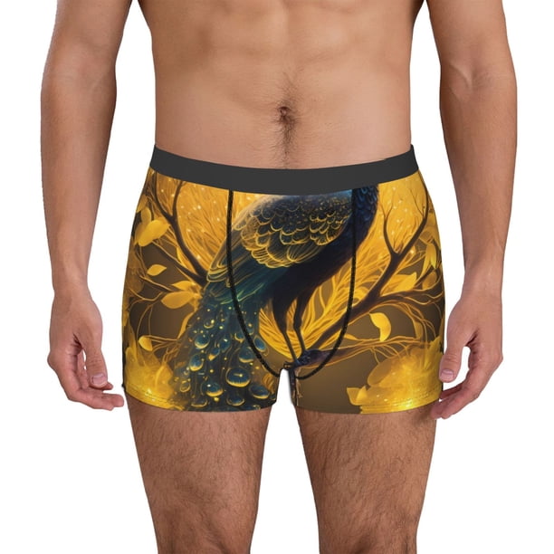 Fotbe Elegant Gold Leaf Peacock Calzoncillos Tipo Boxer con Bolsa de Soporte Total para Hombre, X-Temp Fresco, Transpirable y de Secado Rápido-XX-Large
