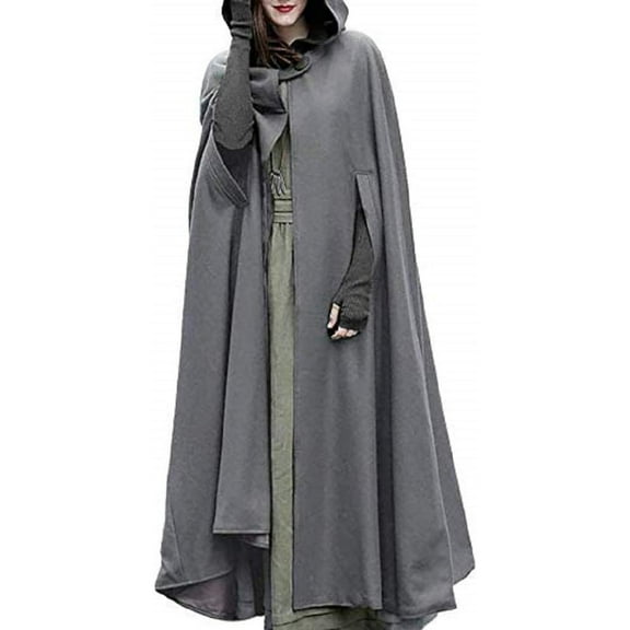 Ladies Autumn Winter Loose Cape Hooded Coat Poncho Cape Knitted Sweater Long Cardigan Trench Coat Outwear(L)