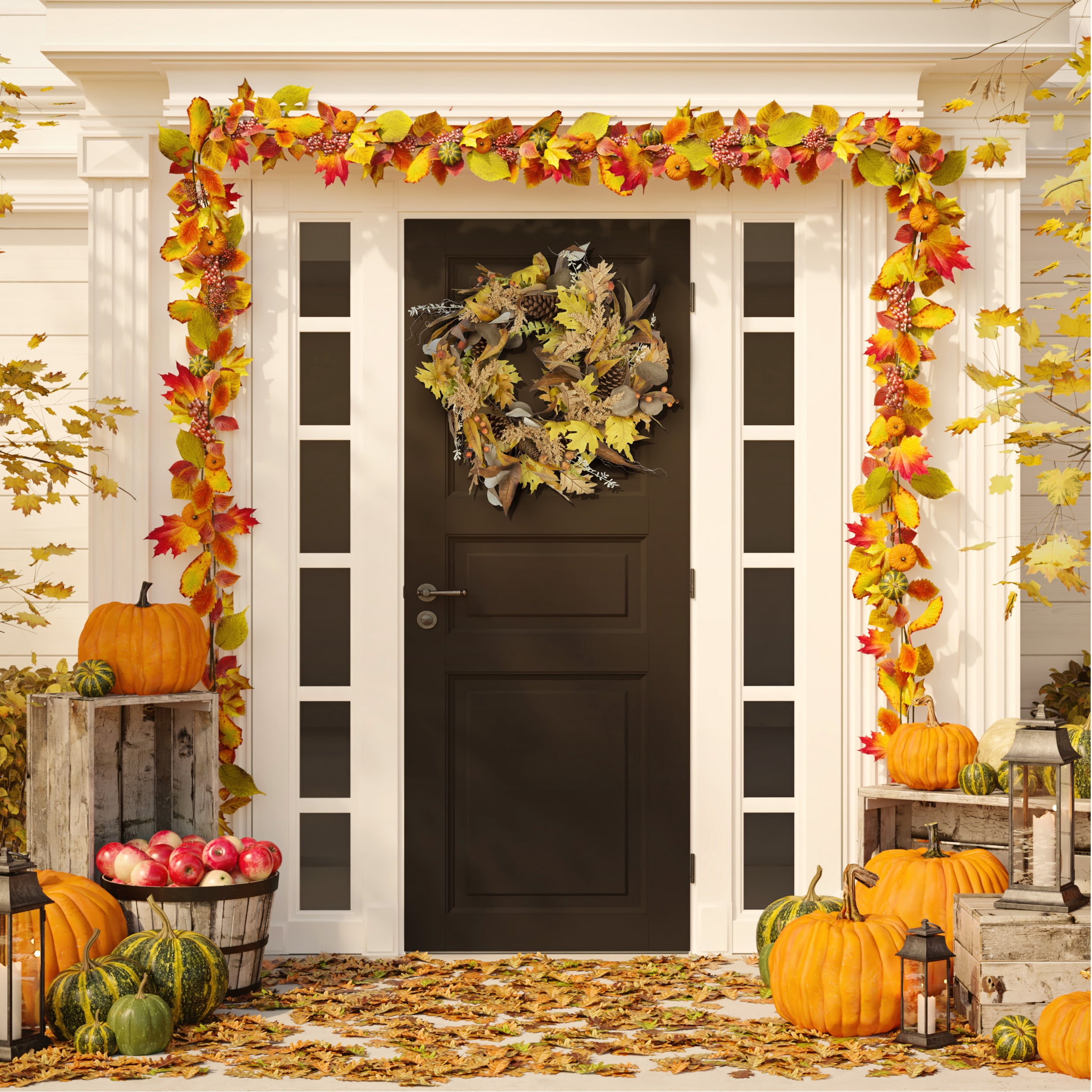 SAFAVIEH Faux 30 Inch Oaf Leaf & Eucalyptus Wreath, Yellow/Green