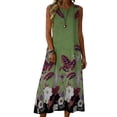 thumbnail image 3 of Lenago Dresses for Women Fashion Printed Loose Linen Dress With Round Neck and Patch Pockets Summer Vacation Beach Sundresses Maxi Dress, 3 of 8