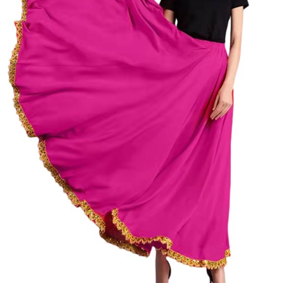Women's Chiffons Long Skirt for Dancers Elastic Waist Sequins Lace Trim Dance Skirts for Performances and Photoshoots