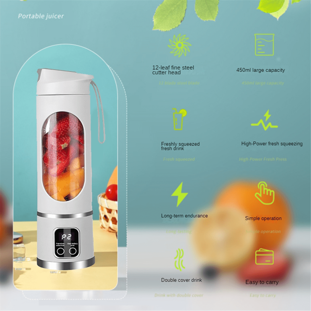 Portable Blender Electric Juicers Fruit Mixers USB Rechargeable Smoothie Mini Blender Personal Juicer 12 Cutter 3Gears A