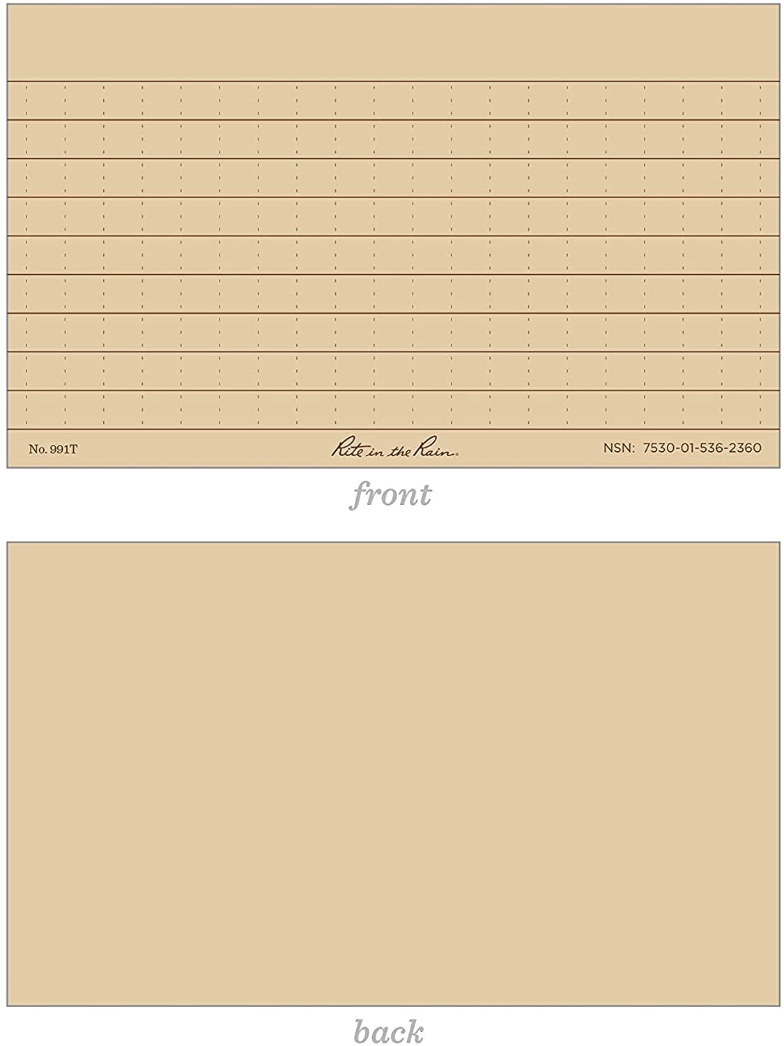 Rite in the Rain All Weather Index Cards, 3" x 5", Universal Pattern, Tan - NEW