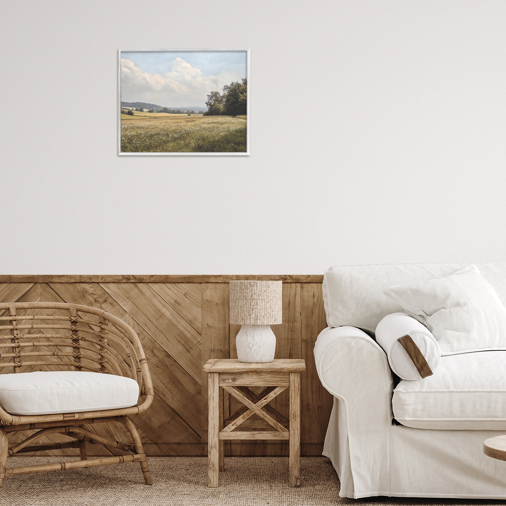 Stupell Industries Summer Landscape Cloudy Meadow White Framed Giclee Art, design by Franklyn Gregory