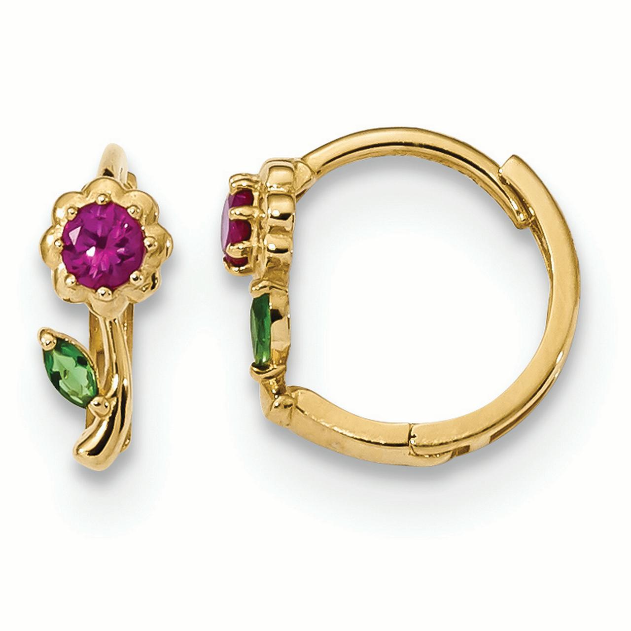 14k Madi K Polished Red & Green CZ Flower Hoops 14k Madi K Polished Red & Green CZ Flower Hoops