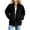 Black, variant on Women's Corduroy Zip Front Stand Collar Jacket Loose Long Sleeve Pocket Outerwear Trendy Casual Coat