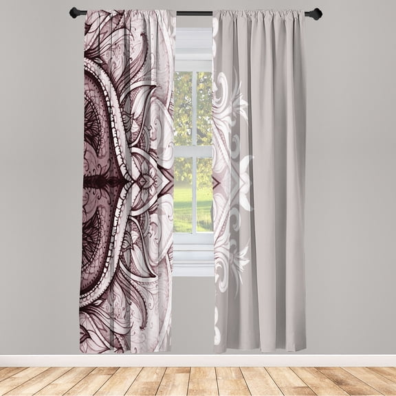 Ambesonne Mandala Curtains, Traditional Lace Floral Art, Pair of 28"x84", Pale Lilac