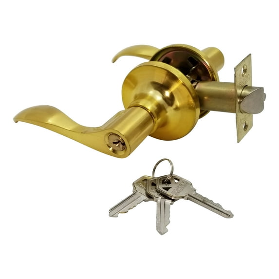 RI-KEY SECURITY - Lever Door Lock Entry Keyed Cylinder Wave Handle 3 Keys Satin Brass Finish KW RH