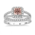 thumbnail image 2 of 1.50 Carat Princess cut Morganite and Diamond Bridal Set in 14k White Gold affordable morganite and diamond engagement ring, 2 of 3
