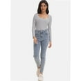 thumbnail image 3 of Women's Scoop Neck Long Sleeve Slim Fitted Casual Basic Crop Top, 3 of 6