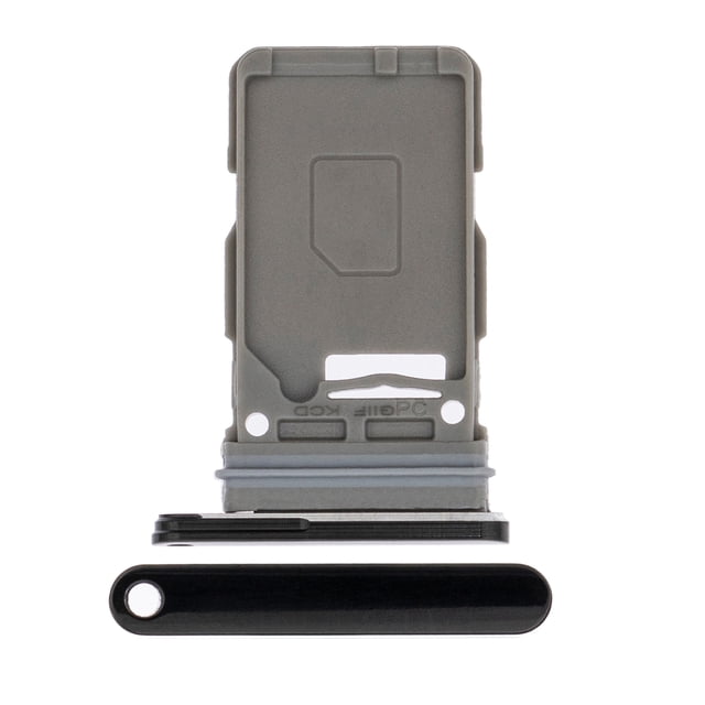 Esource Parts Samsung Galaxy S21 5G Single Sim Card Tray in Phantom Grey. This replacement part is designed for the SM-G991W model, featuring a durable and factory-tested build. The tray securely holds a single SIM card, ensuring proper device functionality. The Phantom Grey color matches the original device design.