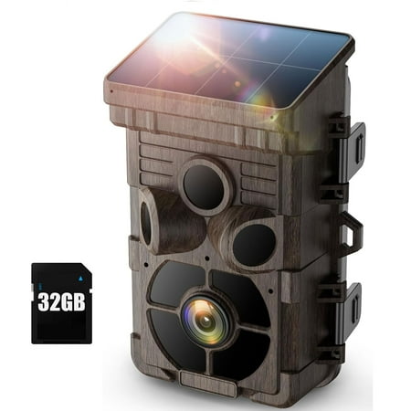 CAMPARK Solar Trail Camera 24MP 1080P 2500mAh Built-in Lithium Battery Rechargeable Game Camera with Night Vision Waterproof IP66 0.1s Trigger Speed 120°Wide Angle 2.0 LCD Hunting Cam with SD Card