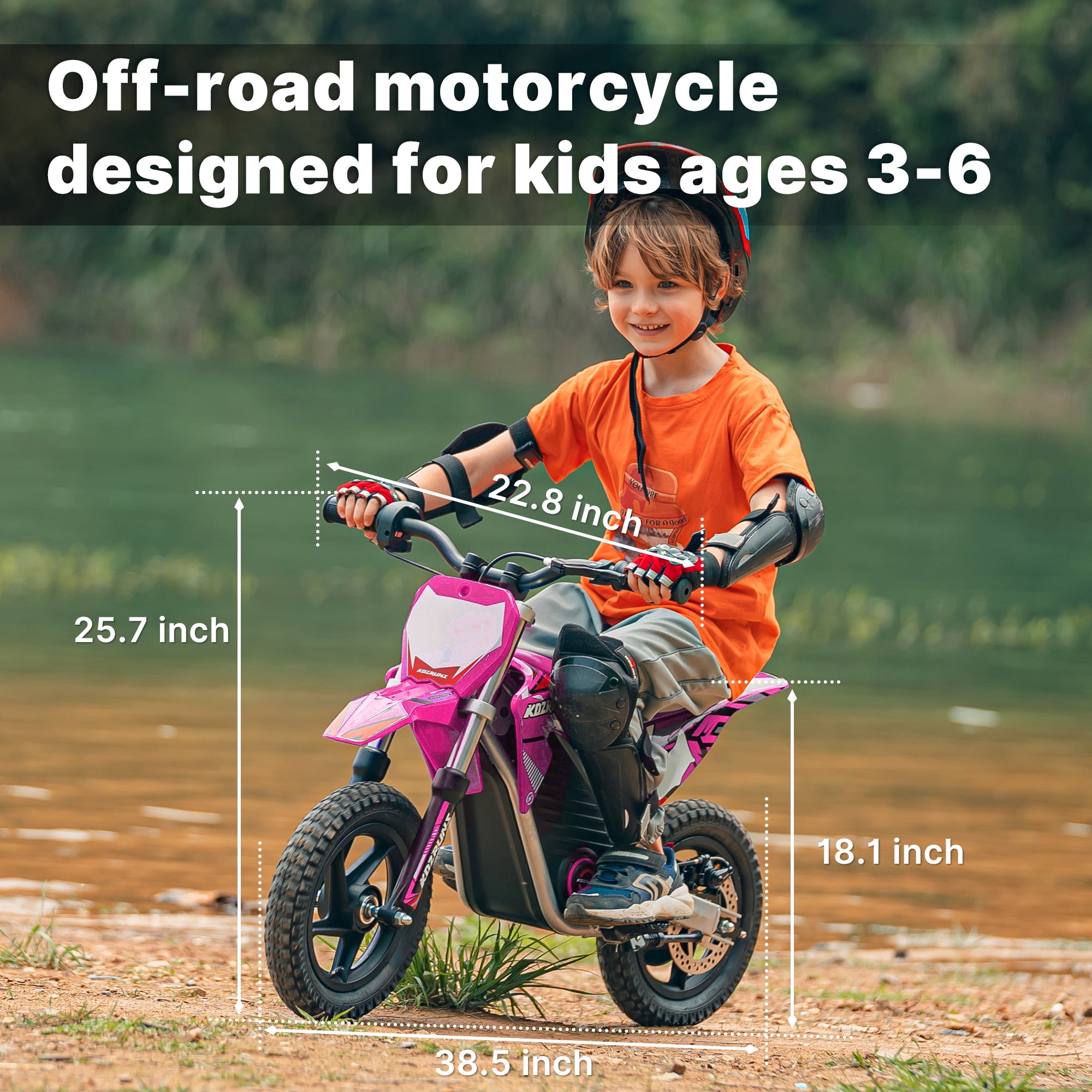 Electric Dirt Bike for Kids, Powerful Motorcycle for Ages 3-6, 24V 2.6Ah Lithium Battery, Dual Shock Absorption, 2 Speed Modes, Safe Disc Brake, 12Inch Off Road Tires Pink