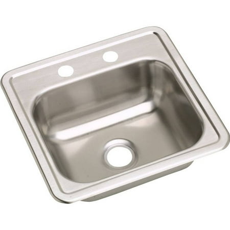 1 Hole Bar Sink - Elkay D115152 Dayton Stainless Steel Single Bowl Top Mount Bar Sink with 2 Faucet Holes, Satin