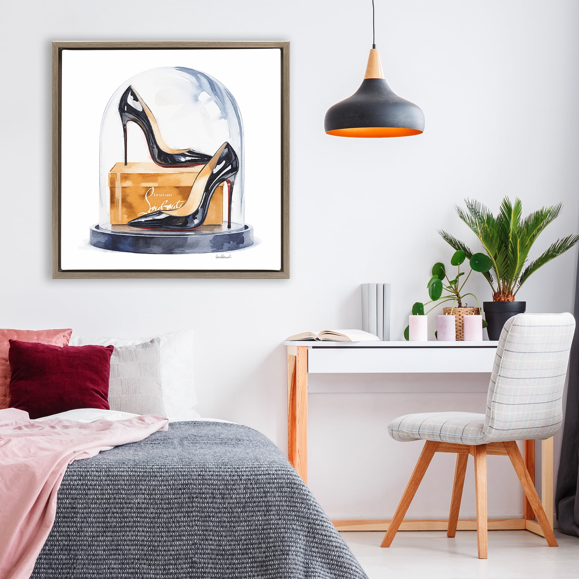 Stupell Industries Black High Heels Dome Brown Framed Floater Canvas Wall Art, design by Amanda Greenwood