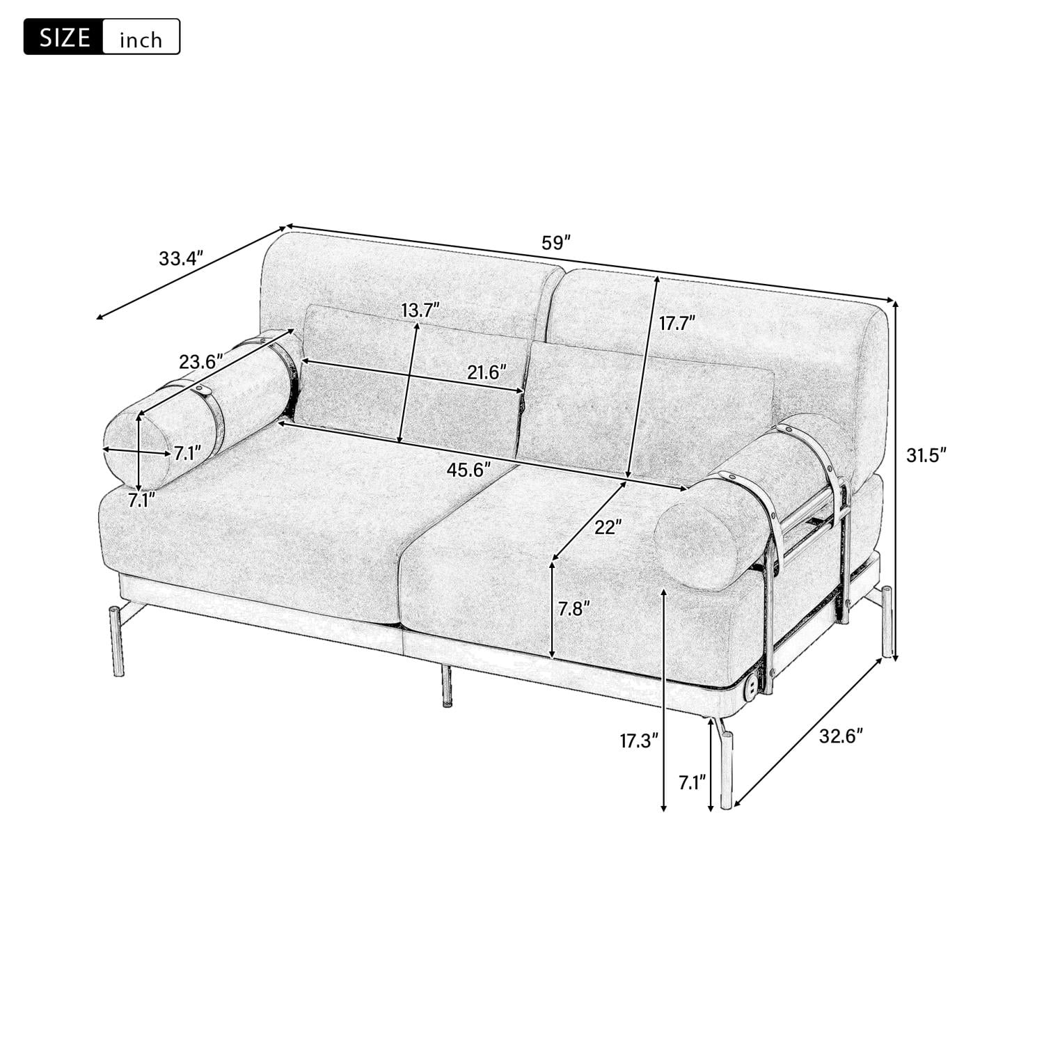 59" Loveseat Sofa with USB Ports,Modern Sofa Couch 2-Seater Sofa with 2 Pillows,Cylindrical Armrests for Living Room Bedroom Apartment,Beige