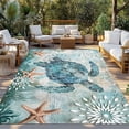 thumbnail image 3 of Fsddascl Coastal Sea Turtle Outdoor Rug for Patio/Deck, Non-Slip Large Area Rug 5 x 8 Ft, Teal Nautical Beach Starfish Vintage Indoor Outdoor Rugs Washable Area Rugs, Reversible Camping Rug Carpet, 3 of 5