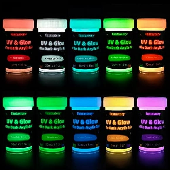 Pintura que Brilla en la Oscuridad, 10 Colores Extra Brillantes de 30 ml, para Decoración de Halloween y Arte.