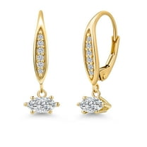 Gem Stone King 10K Yellow Gold Lab Grown Diamond Earrings for Women | 0.49 Cttw | Gemstone April Birthstone | Marquise 6X3MM