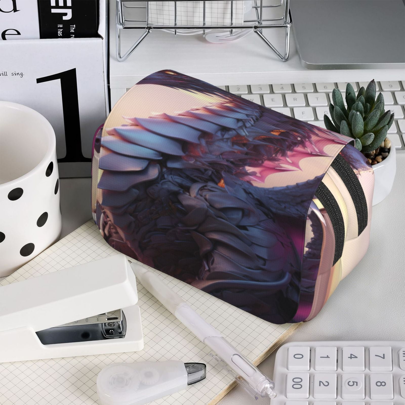 Rateoe Dragon Pattern Double Clamshell Pen Case, Storage Organizer with Two Zipper Compartments– Holds Up to 50 Pencils & Pens