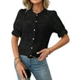 thumbnail image 3 of Camisa Informal de Encaje con Mangas Abullonadas y Cuello Redondo con Ojales para Mujer, Color Negro, Talla M, 3 of 9