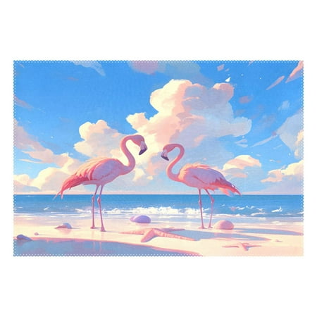 

Ryvnso 1 Piece Placemats Summer Flamingo on Beach Dining Mats Heat-Resistant Non-Slip Washable Table Mat