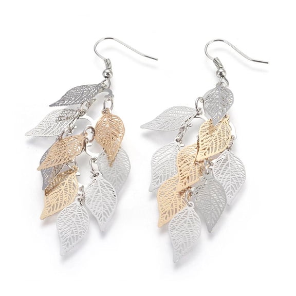 Dangle Earrings Earring Hooks Leaf Gray Blue Green Black 60X27Mm P352