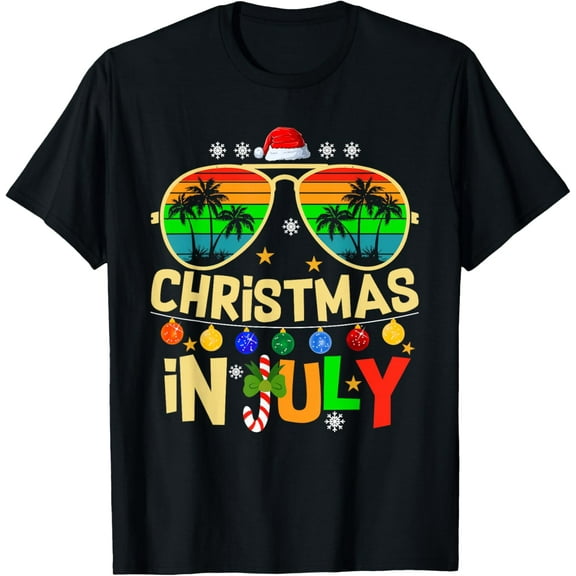 Santa Claus Sunglasses Beach Christmas in July Vintage Gifts Men Women T-shirt