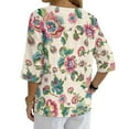 thumbnail image 2 of Xoenoiee Vintage Peony Floral Print Women Linen Shirt Button Down Shirt Casual V Neck Blouses for Women 3/4 Sleeve Oversized Linen Tops for Spring Summer, 2X-Large, 2 of 7