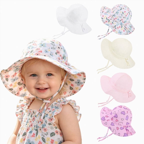 Ccpelsie Little Baby Cotton Sun Hat 0-6M, 6-12M Infant Toddler Boys Girls Bucket Hats Sun Protection Kids Beach Caps White,0-6 Months