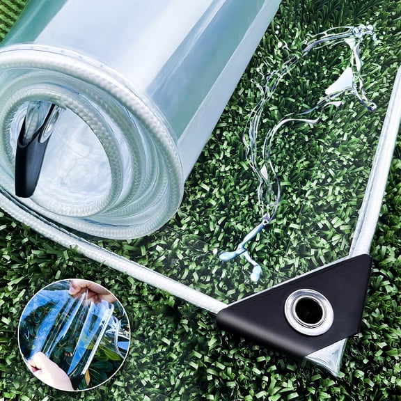 AuraLane Clear Tarp Waterproof with Grommets,14Mil Heavy Duty Resistant Tear PVC Vinyl Tarpaulin Enclosure for Outdoor Greenhouse Balcony Garden