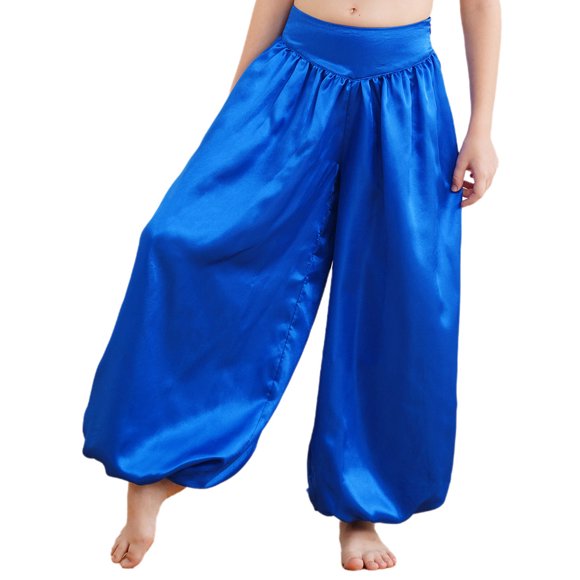 Sinleey Kids Girls Celebration of Spirit Palazzo Pant Praise Dance Pants Belly Dance Bloomers for Arab Carnival Blue 8