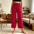 thumbnail image 6 of Women's Modal Wide Leg Cropped Pants, Spring Summer Loose Flowy Loungewear Trousers for Home & Outdoor Wear Wine M(M), 6 of 9