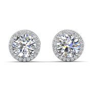 Cate & Chloe Ariel 18k White Gold Plated Silver Halo Stud Earrings with Simulated Diamonds for Women