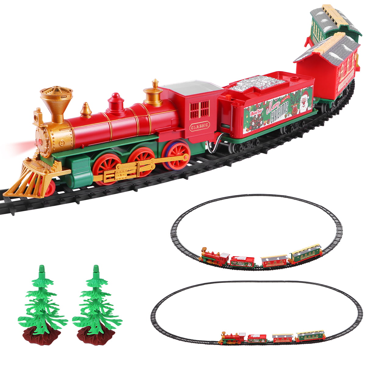 Wenjuan Classic Train Set Toy with Lights and Sounds Christmas Train Set Railway Tracks Battery Operated Toys Xmas Locomotive Train Gift for Kids Boys & Girls
