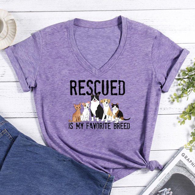 El rescate es mi raza favorita Camiseta con cuello en V Púrpura XXL FLhrweasw Para estrenar