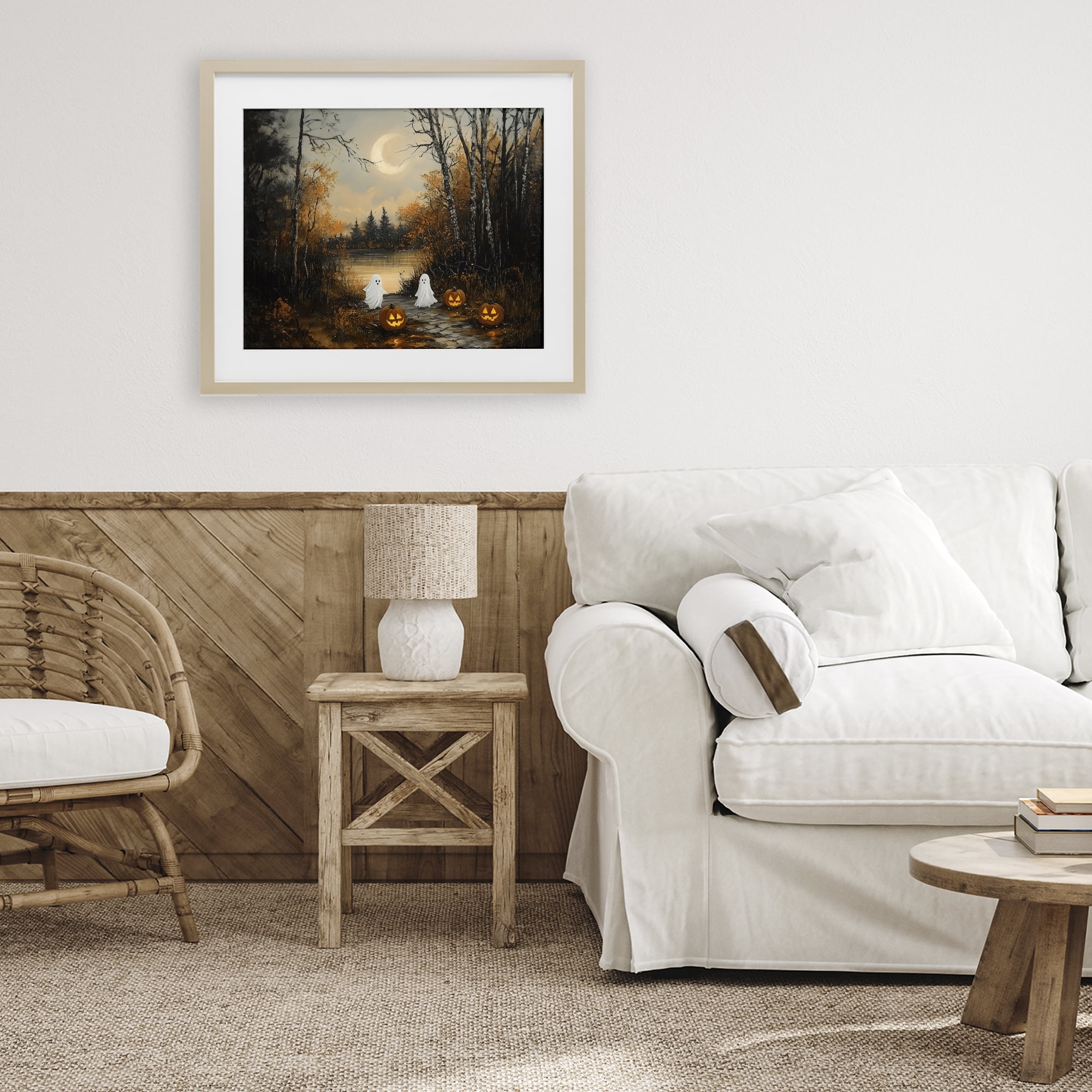 Autumn Ghosts at Lake Birch Framed Print Under Glass, design by Arlington Prints