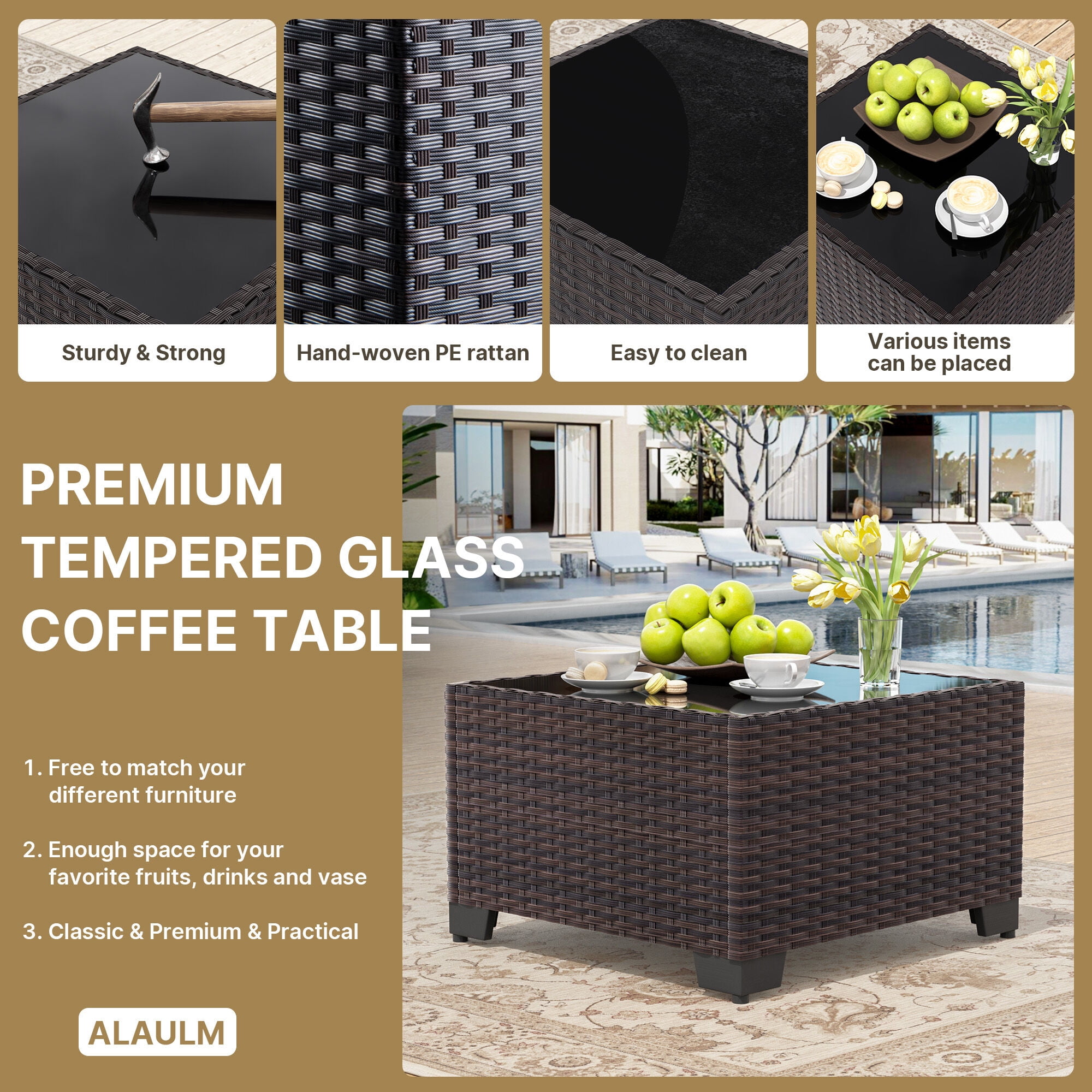 ALAULM 6 Pieces Patio Conversation Set, Outdoor Sectional PE Rattan Wicker Furniture Seat,Gray